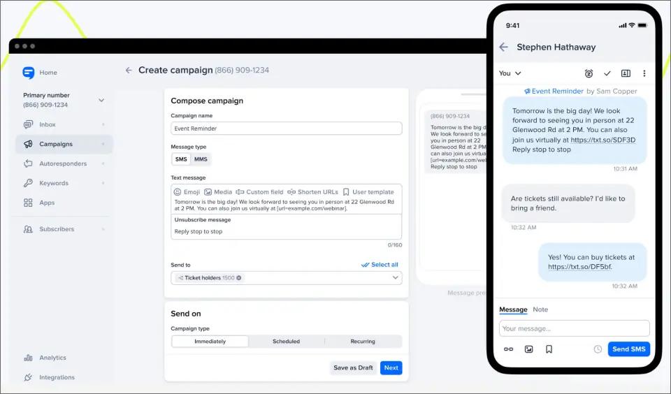 SimpleTexting dashboard