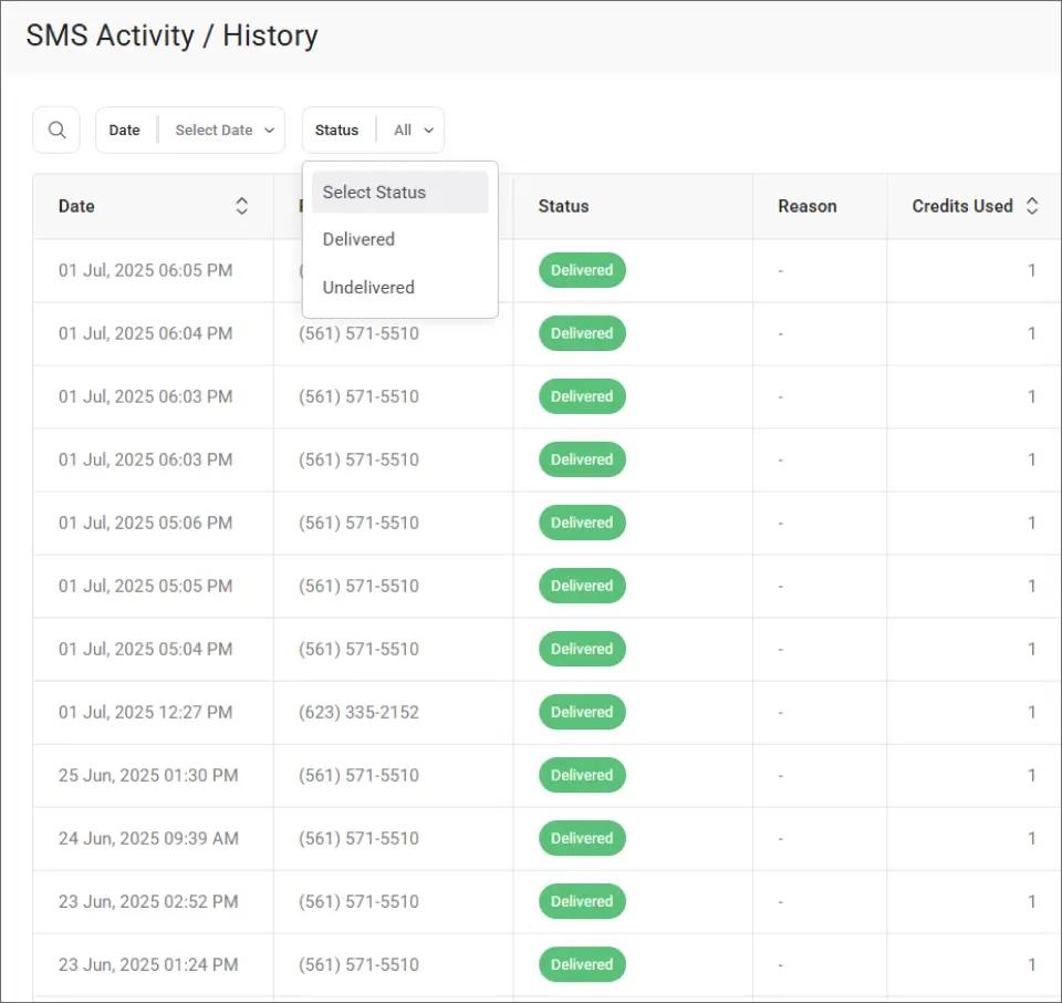 SMS History Dashboard 