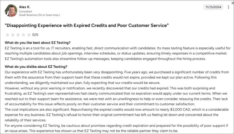 Credit expiration policy- Ez Texting
