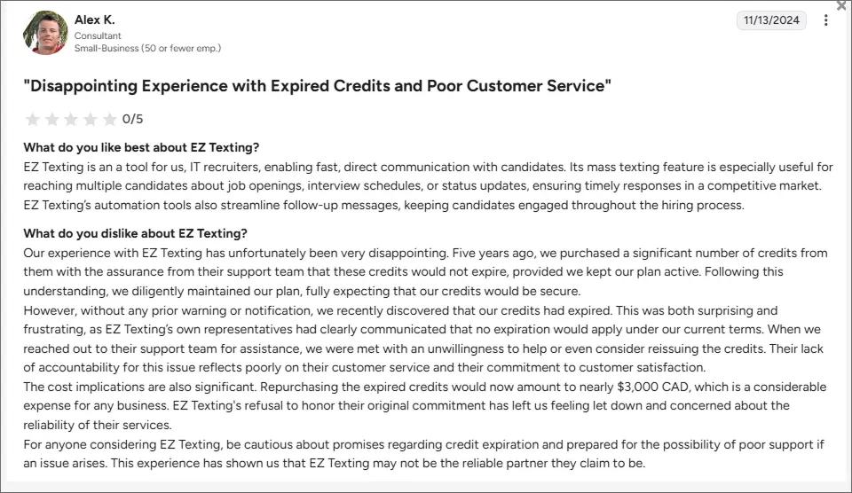 Credit expiration policy- Ez Texting